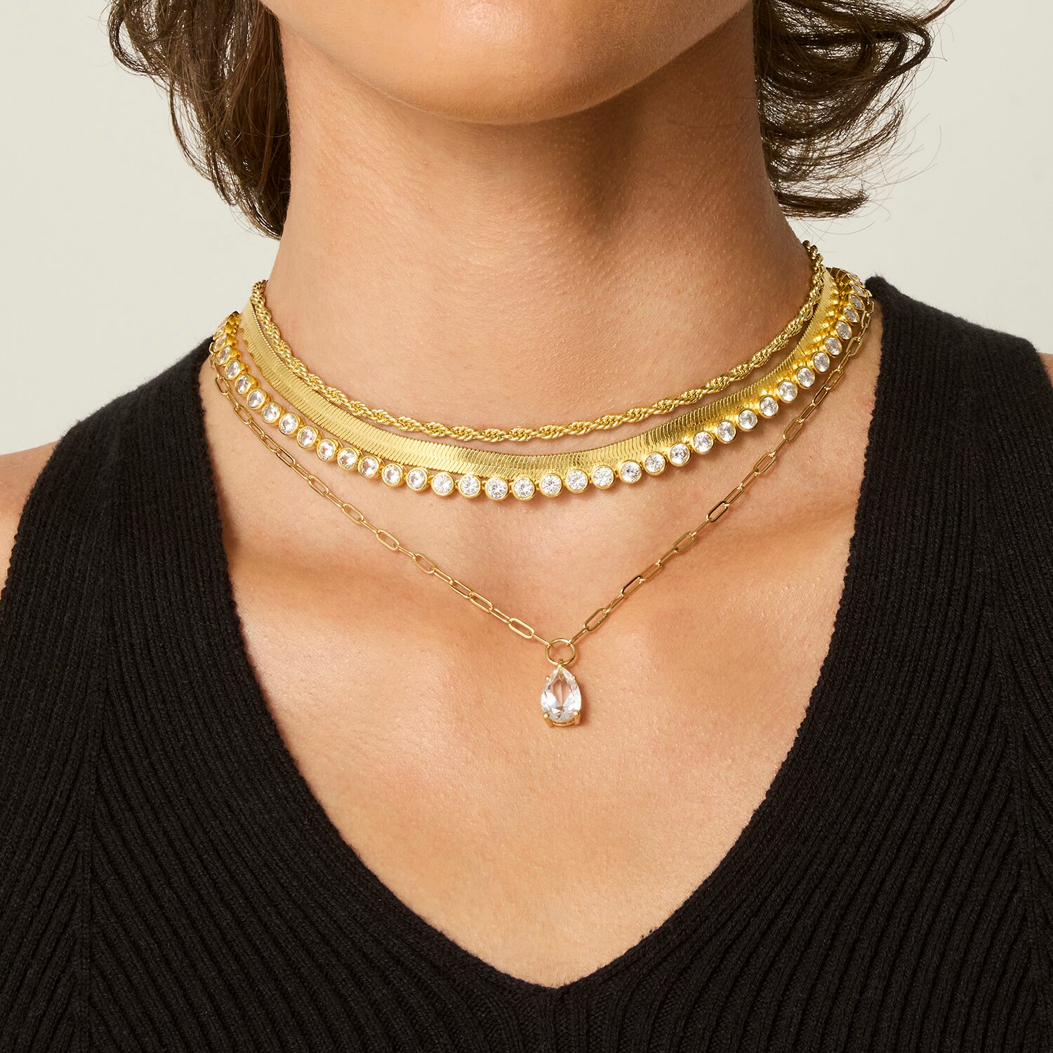 Bold Addiction Womens Lab Created White Sapphire 14K Gold Over Brass Pear 18 Inch Pendant Necklace