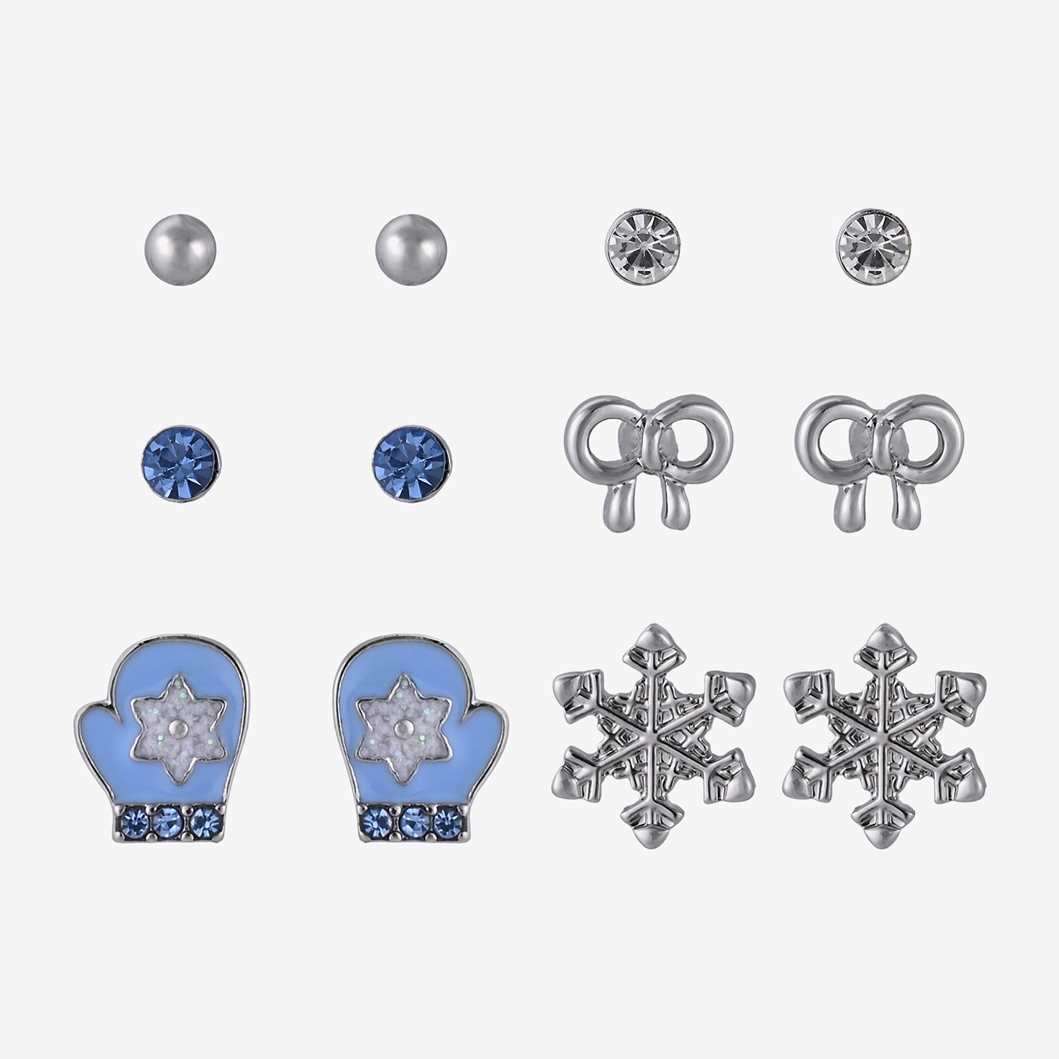 Arizona Womens Glass Snowflake 6 Pair Earring Set