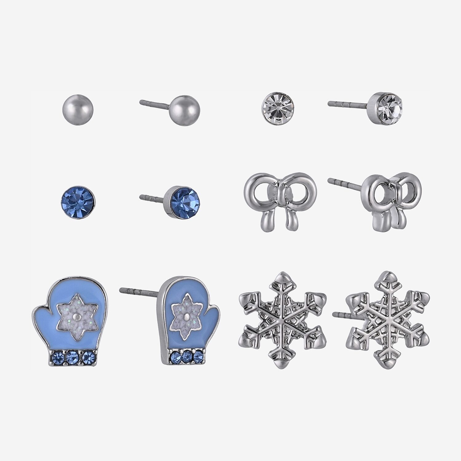 Arizona Womens Glass Snowflake 6 Pair Earring Set