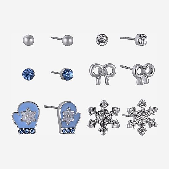 Arizona Womens Glass Snowflake 6 Pair Earring Set
