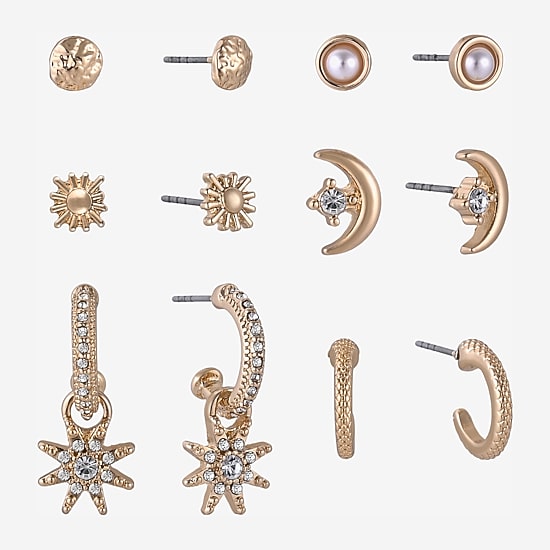 Arizona Womens Glass Star 6 Pair Earring Set