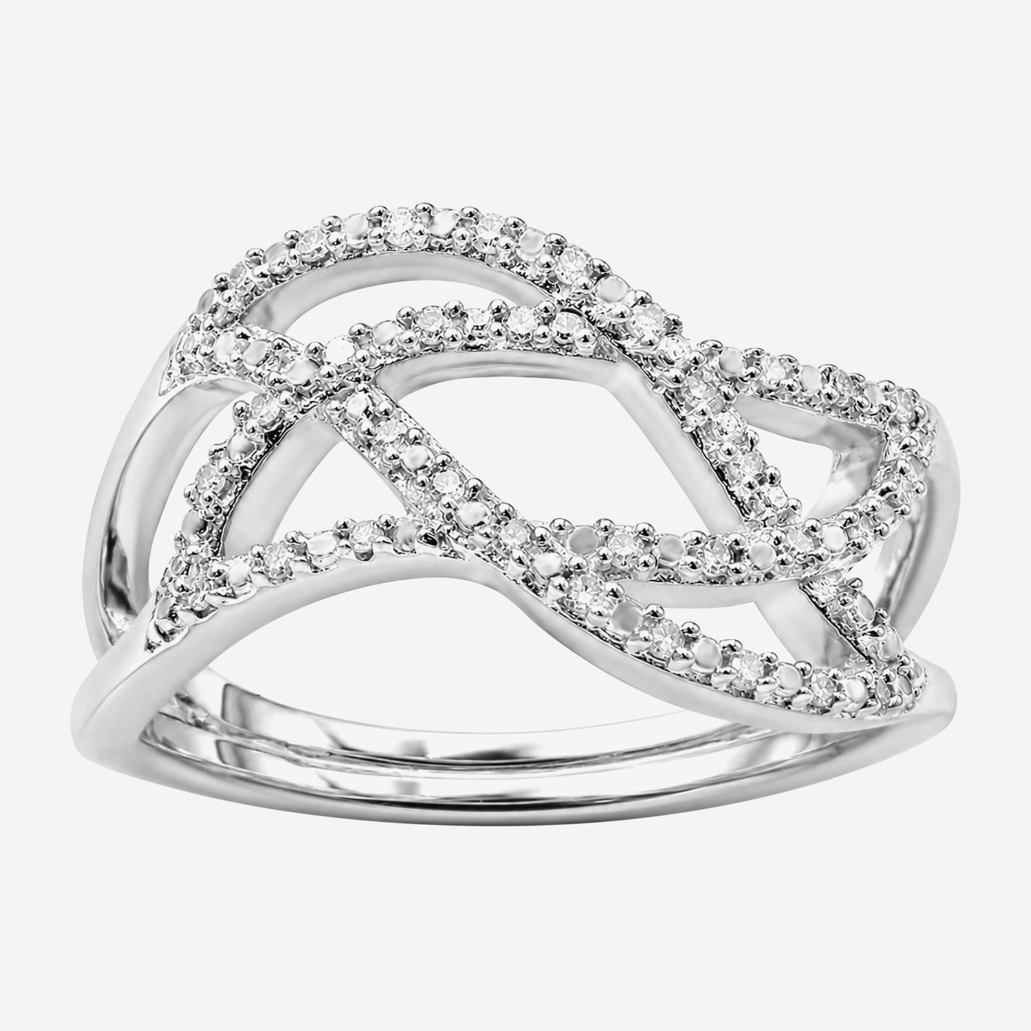 Limited Quantities! Womens 2.5MM 1/10 CT. T.W. Natural White Diamond Sterling Silver Crossover Band