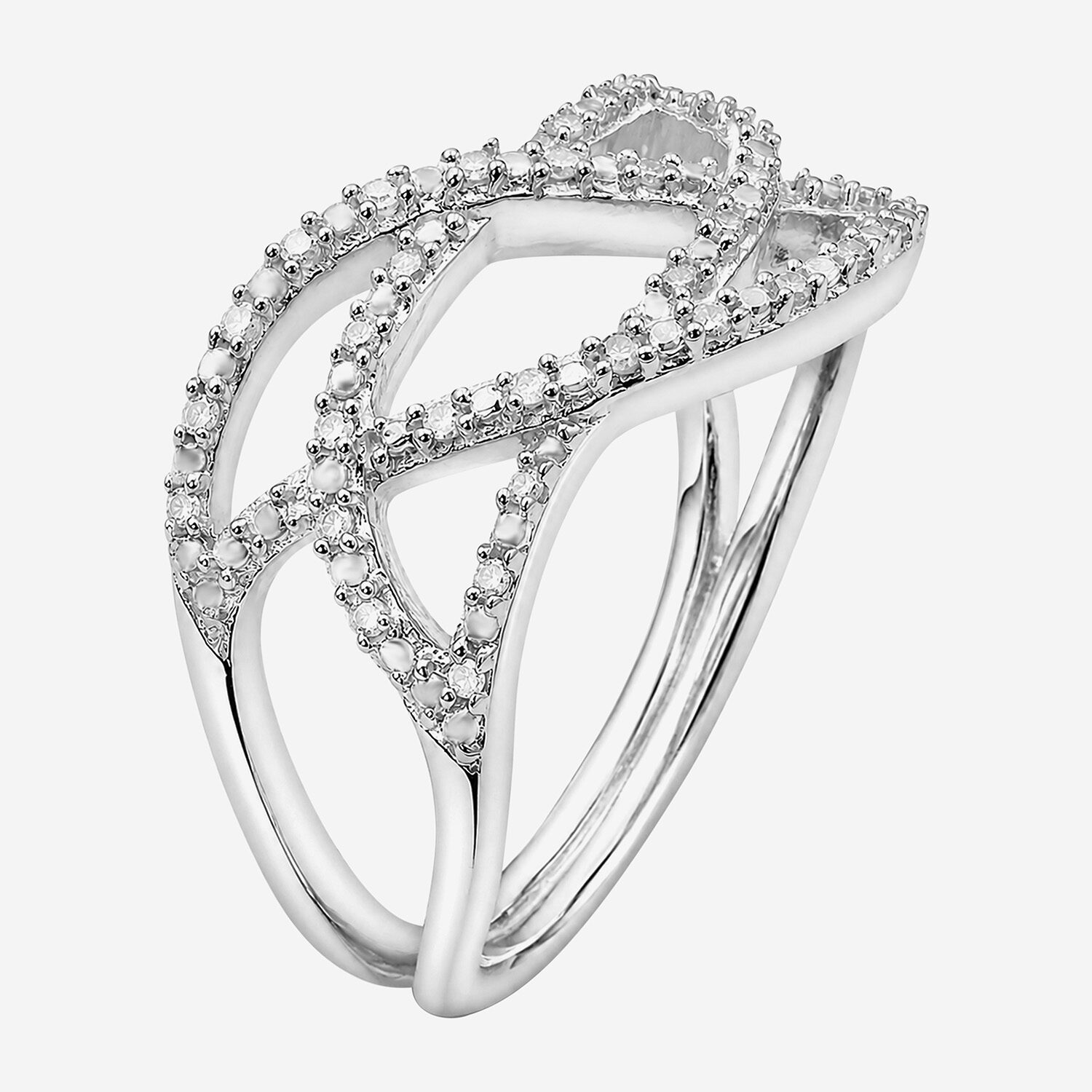 Limited Quantities! Womens 2.5MM 1/10 CT. T.W. Natural White Diamond Sterling Silver Crossover Band