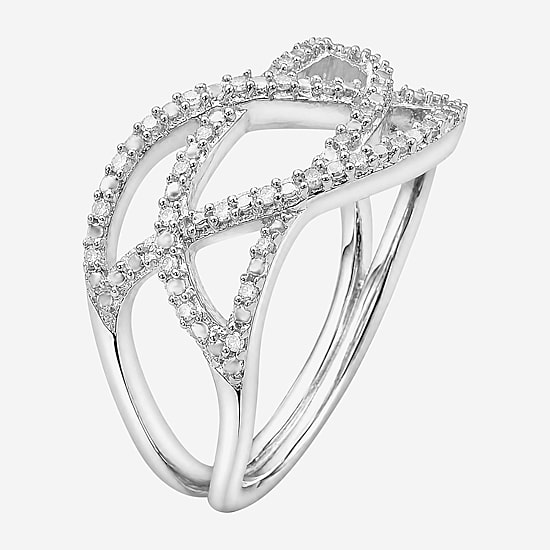 Limited Quantities! Womens 2.5MM 1/10 CT. T.W. Natural White Diamond Sterling Silver Crossover Band