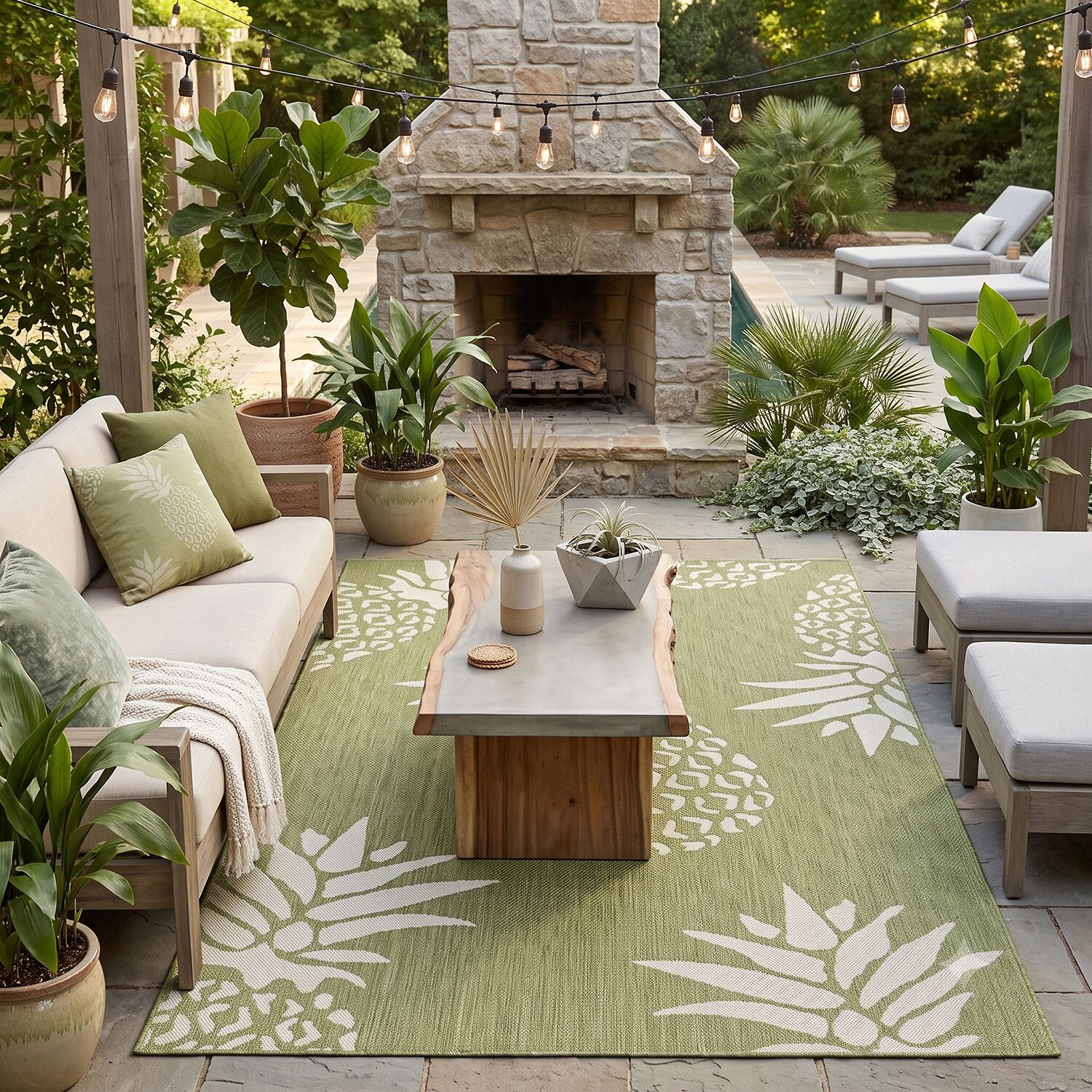 Catherine Pineapples Indoor Outdoor Rectangular Area Rug