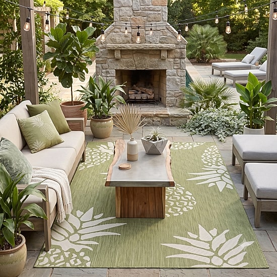 Catherine Pineapples Indoor Outdoor Rectangular Area Rug