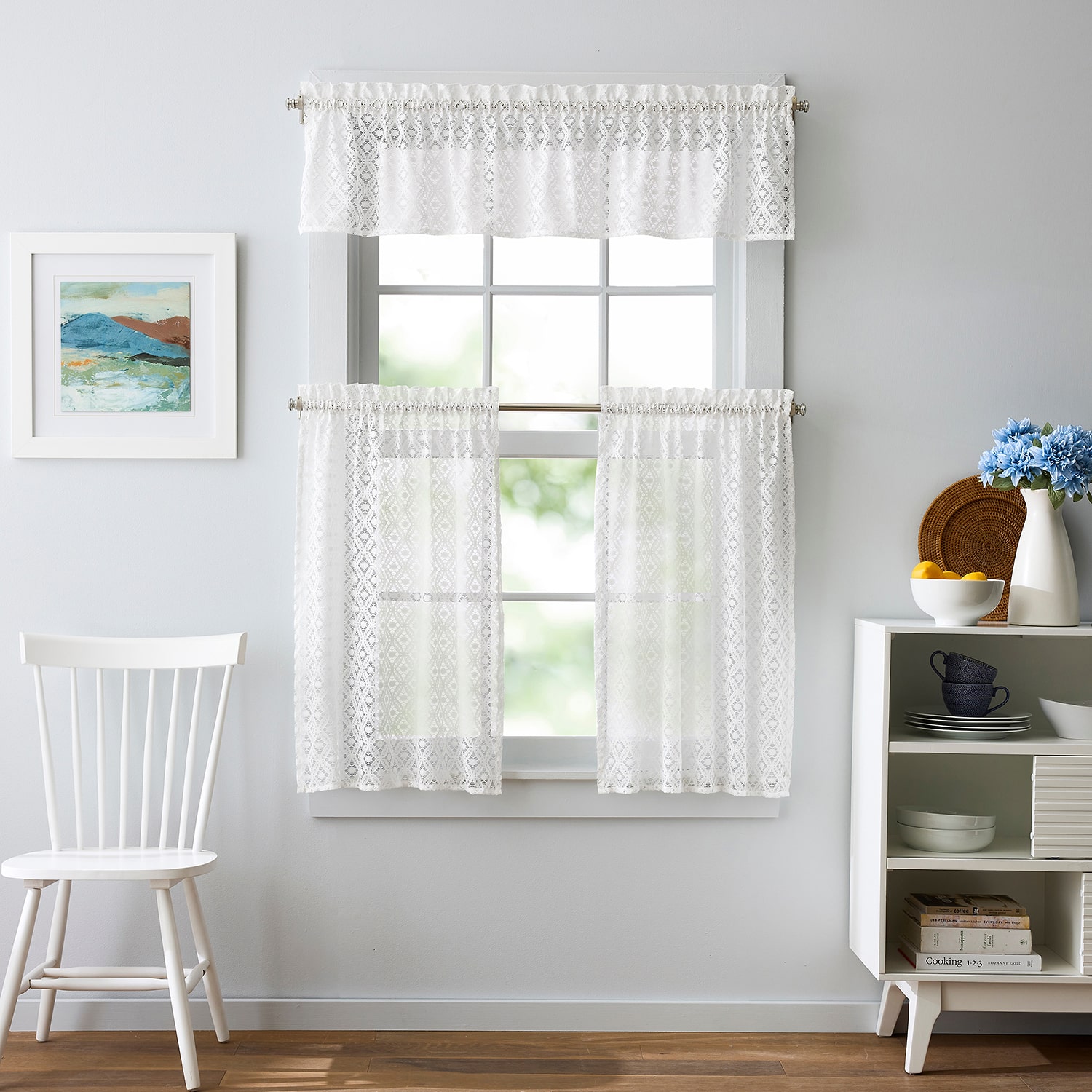 Martha Stewart Canterbury Lace 3-pc. Rod Pocket Kitchen Curtains & Drapes Window Set