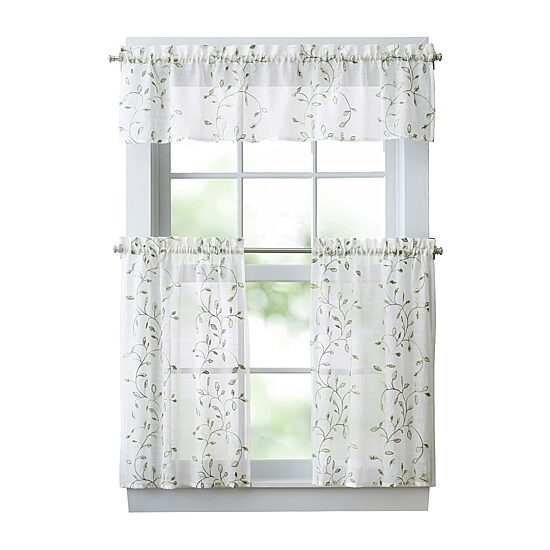 Martha Stewart Durham Embroidery 3-pc. Rod Pocket Kitchen Curtains & Drapes Window Set