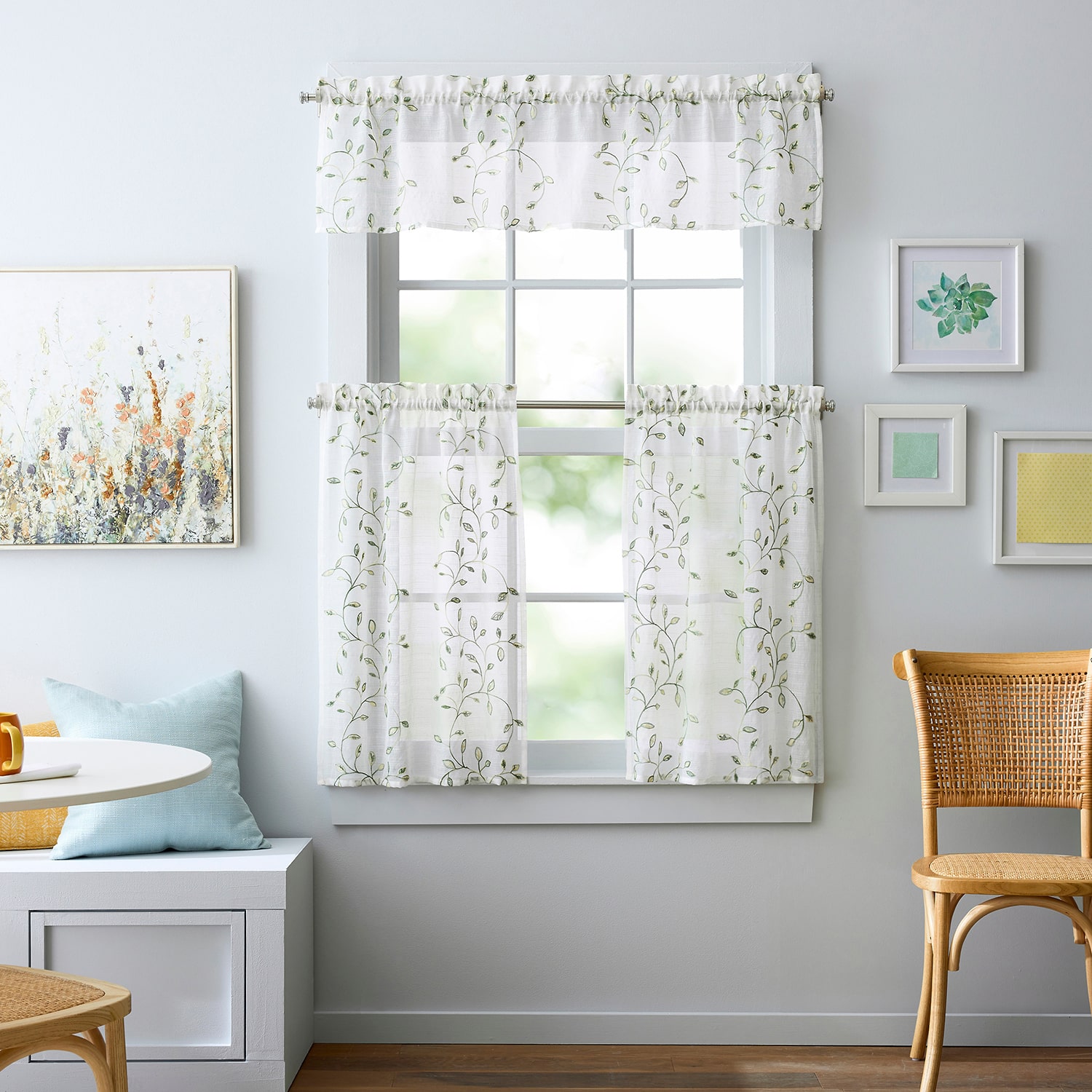 Martha Stewart Durham Embroidery 3-pc. Rod Pocket Kitchen Curtains & Drapes Window Set