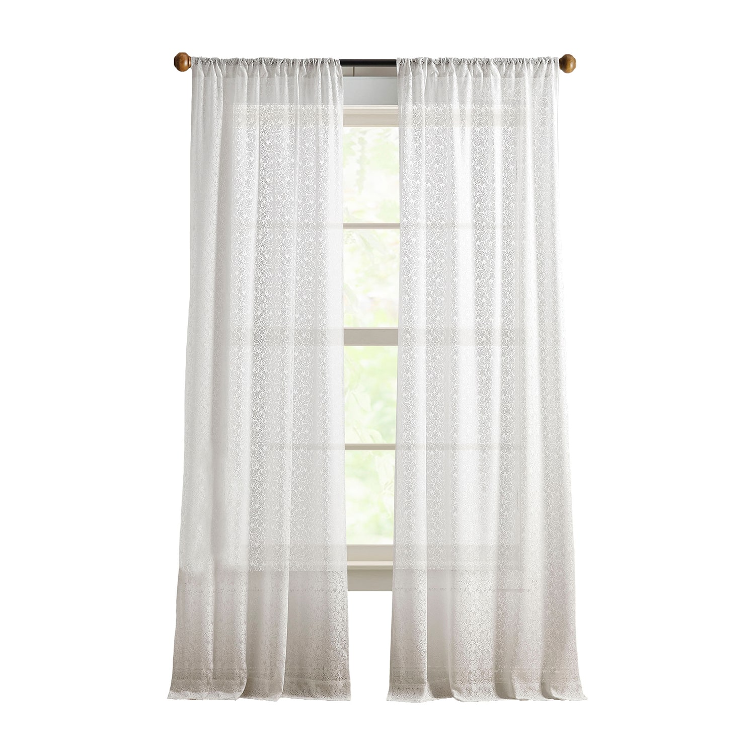 Martha Stewart Estelle Allover Lace Rod Pocket Sheer Set of 2 Curtain Panel
