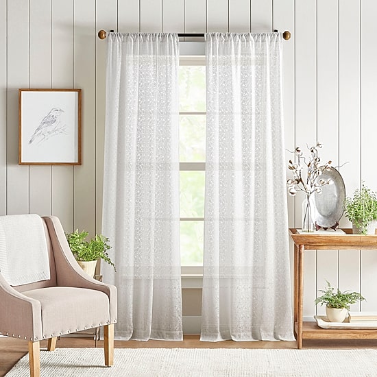 Martha Stewart Estelle Allover Lace Rod Pocket Sheer Set of 2 Curtain Panel