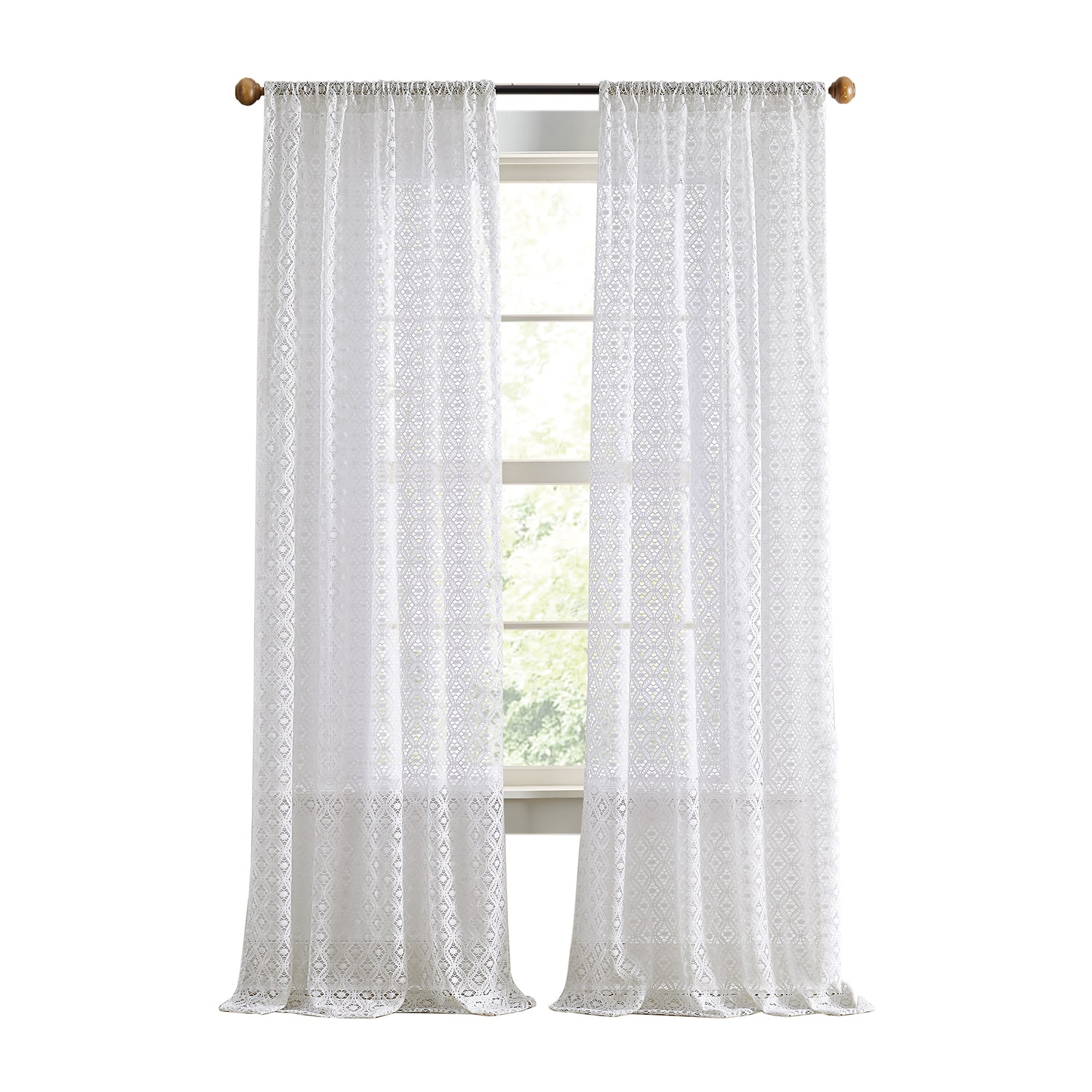Martha Stewart Canterbury Lace Rod Pocket Sheer Set of 2 Curtain Panel