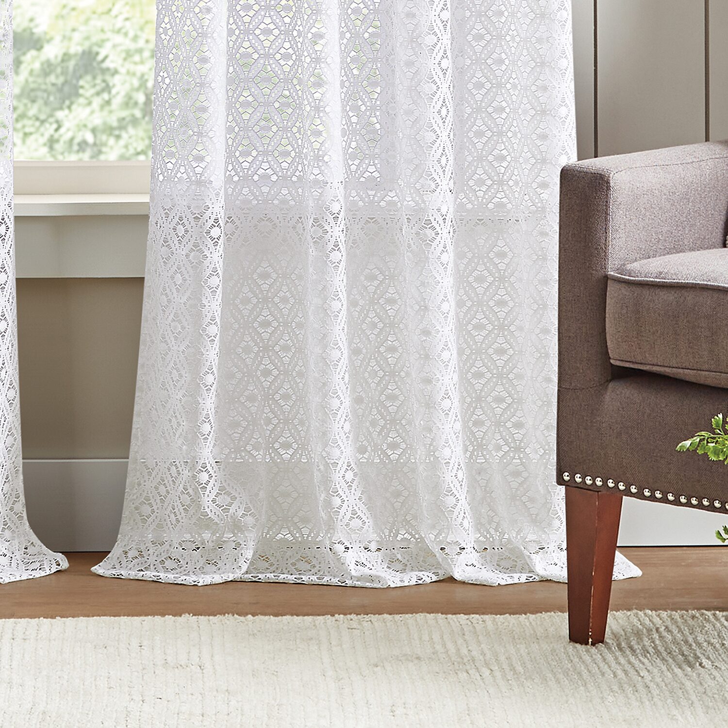 Martha Stewart Canterbury Lace Rod Pocket Sheer Set of 2 Curtain Panel