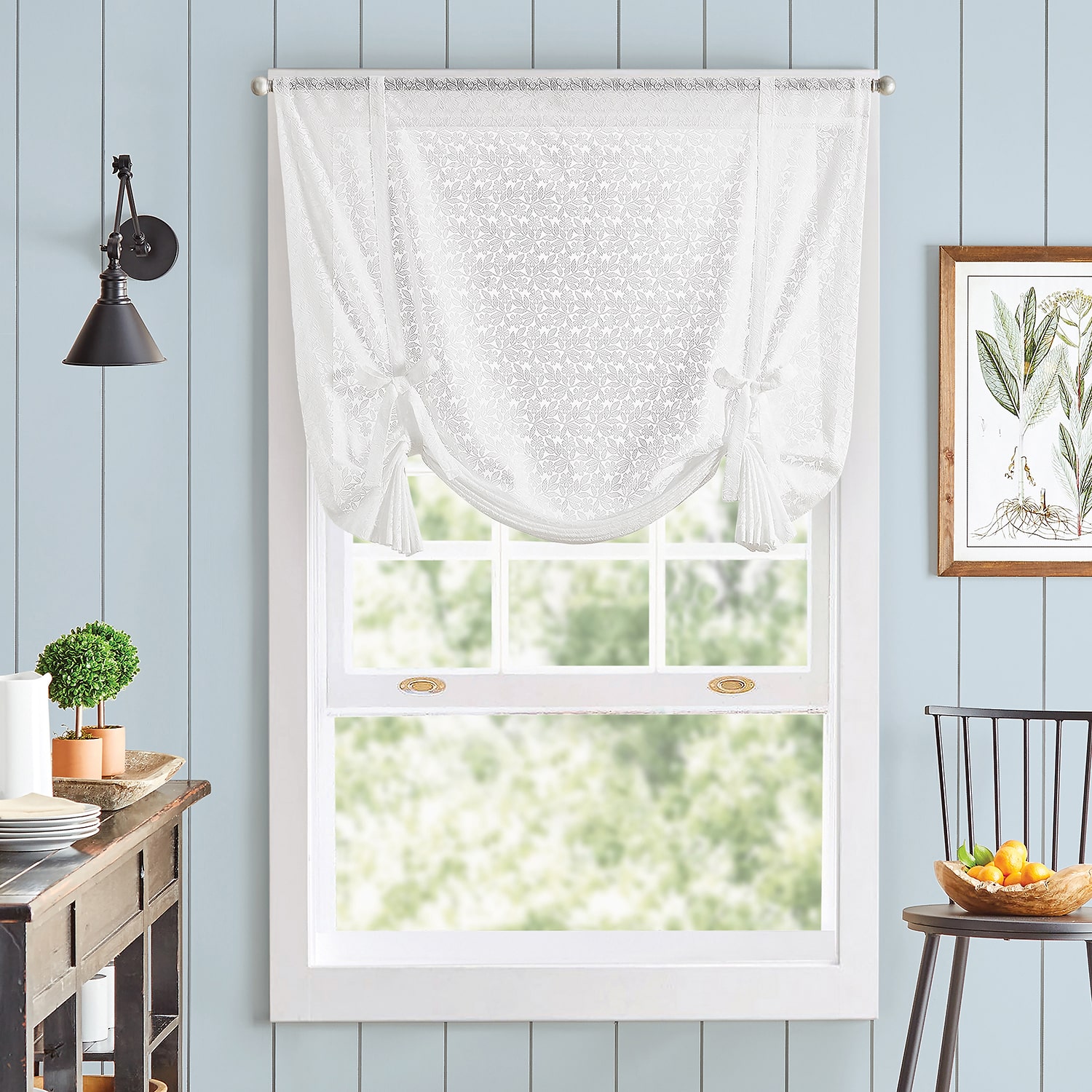 Martha Stewart Estelle Allover Lace Sheer Rod Pocket Single Tie-Up Shade