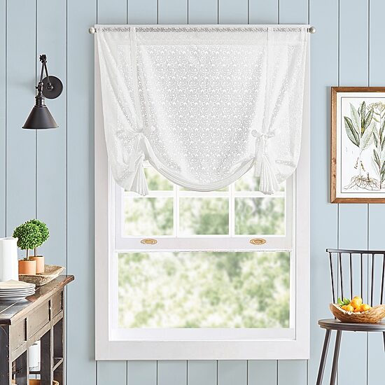 Martha Stewart Estelle Allover Lace Sheer Rod Pocket Single Tie-Up Shade