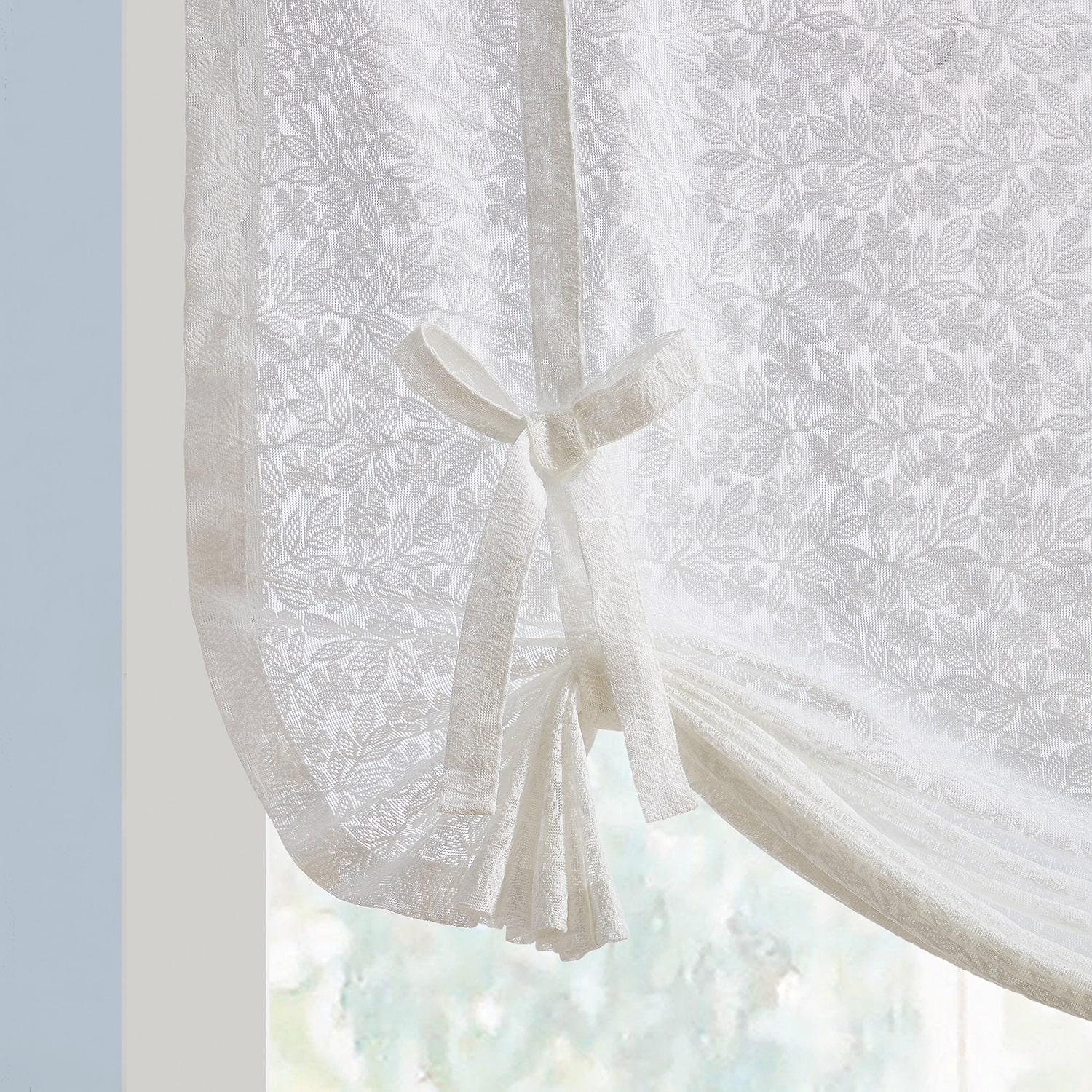 Martha Stewart Estelle Allover Lace Sheer Rod Pocket Single Tie-Up Shade