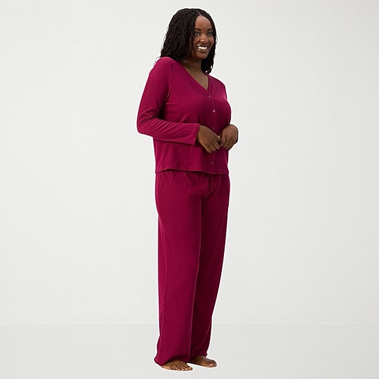 Martha Stewart Womens V-Neck Long Sleeve 2-pc. Pajama Set