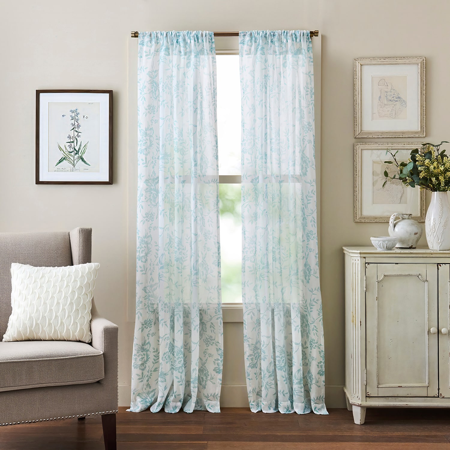 Martha Stewart Etched Floral Rod Pocket Light-Filtering Set of 2 Curtain Panel