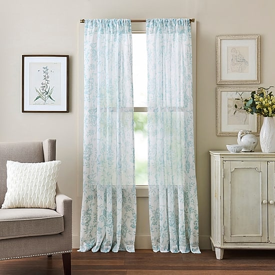 Martha Stewart Etched Floral Rod Pocket Light-Filtering Set of 2 Curtain Panel