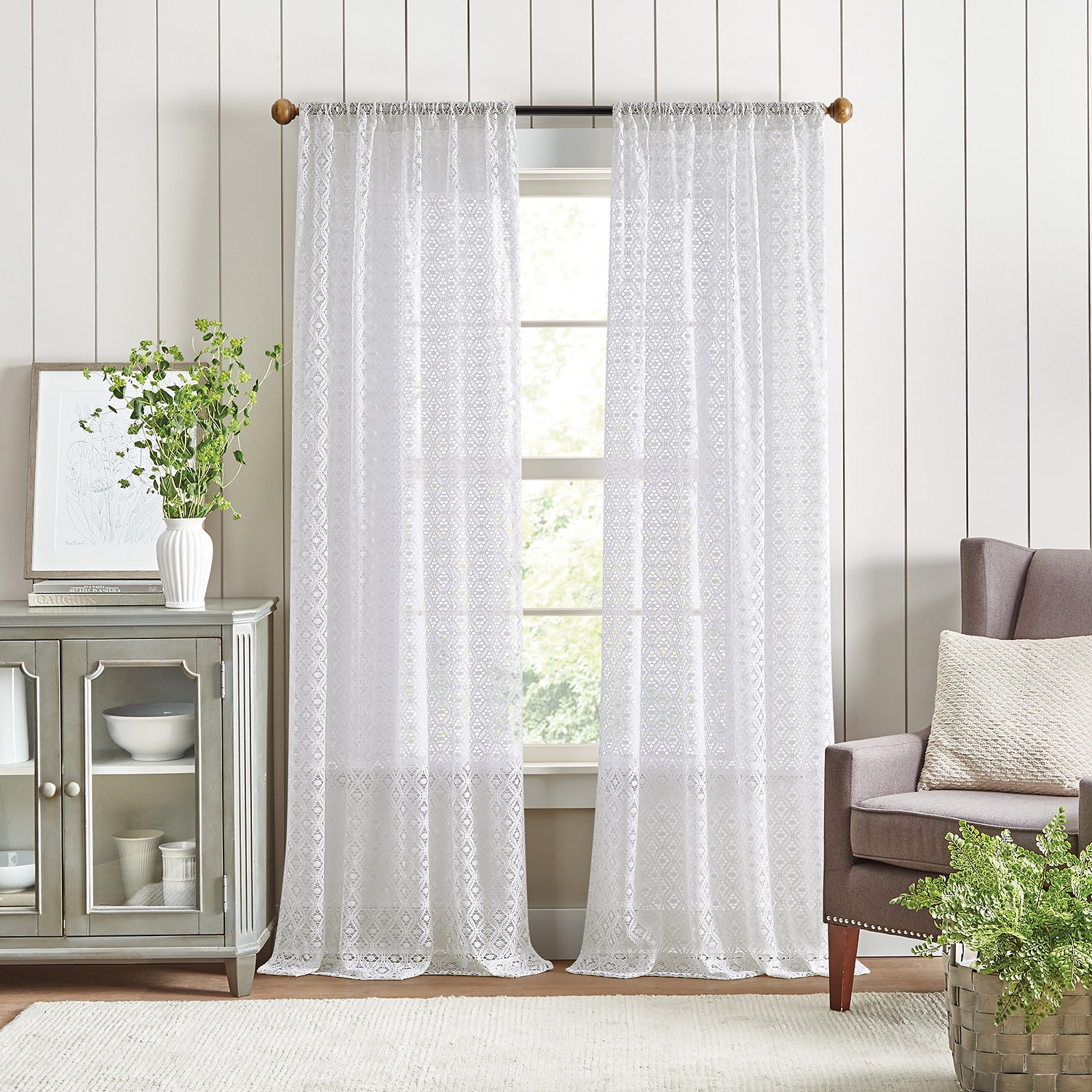 Martha Stewart Canterbury Lace Rod Pocket Sheer Set of 2 Curtain Panel