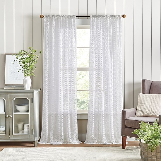 Martha Stewart Canterbury Lace Rod Pocket Sheer Set of 2 Curtain Panel