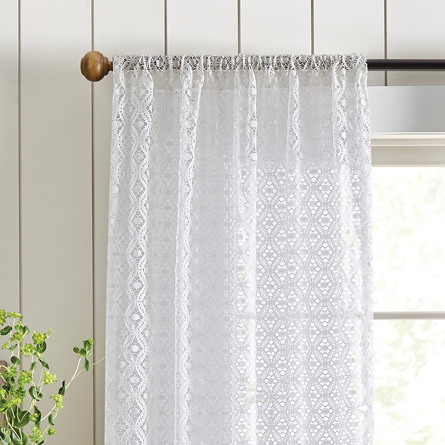Martha Stewart Canterbury Lace Rod Pocket Sheer Set of 2 Curtain Panel