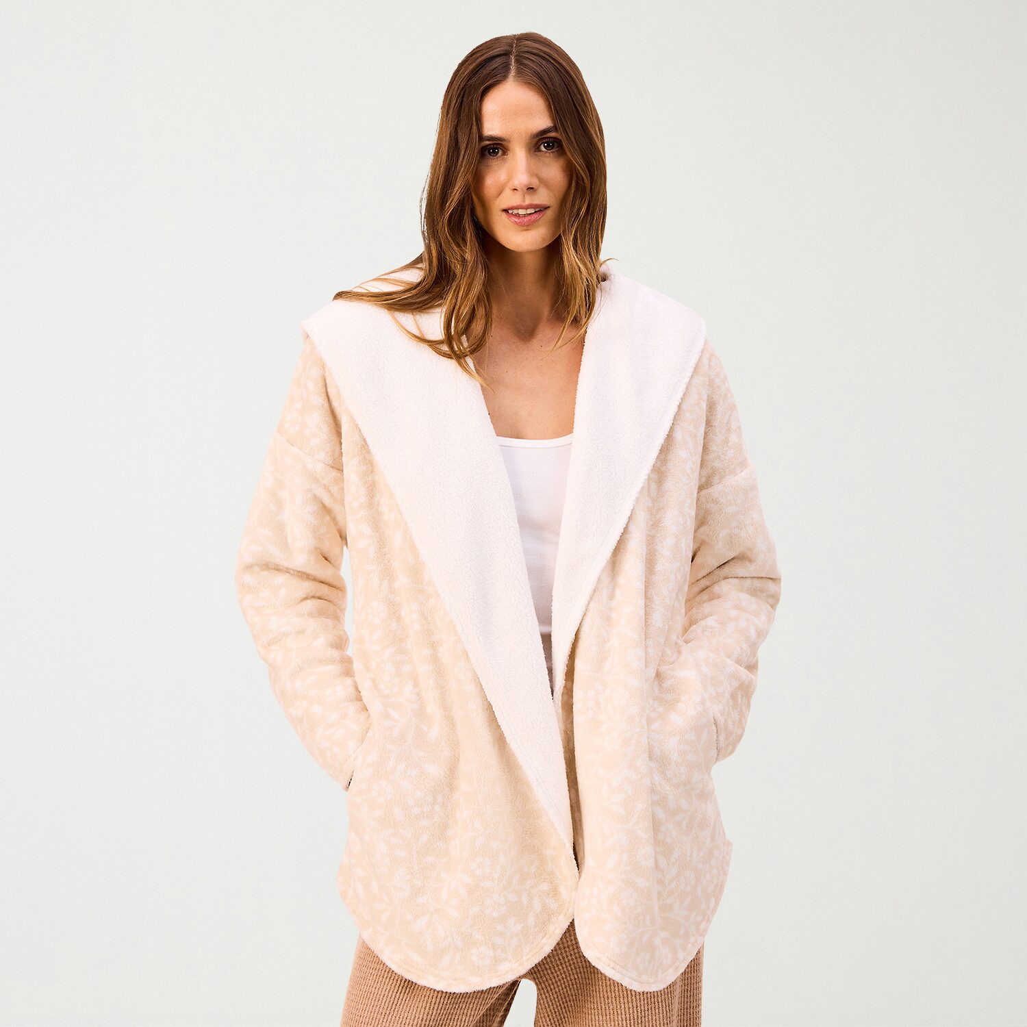 Martha Stewart Womens Hooded Long Sleeve 1 Pair Pajama Top