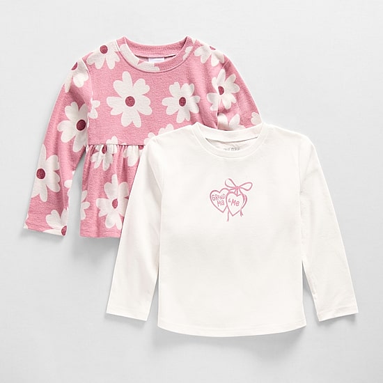 Okie Dokie Toddler & Little Girls Round Neck Long Sleeve Classic Fit 2-pc. Graphic T-Shirt