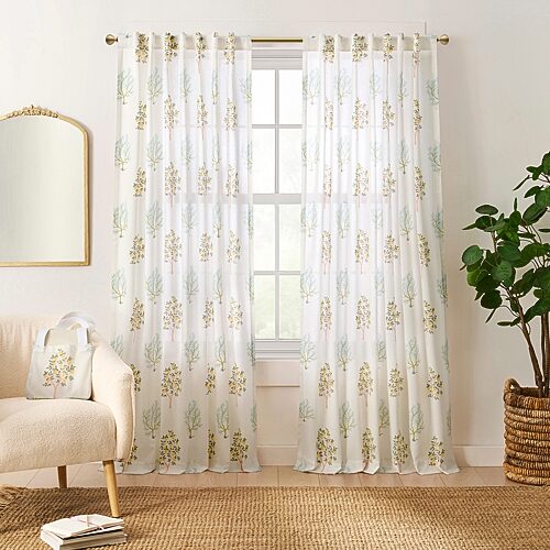 Peri Home Trees Set With Tote Back Tab Light-filtering Set Of 2 Curtain Panel In White