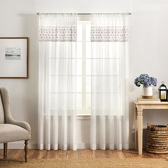 Martha Stewart Fairford Rod Pocket Sheer Set of 2 Curtain Panel