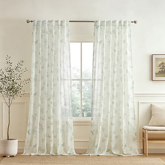 Lenox Butterfly Meadow Toile Rod Pocket Back Tab Sheer Single Curtain Panel