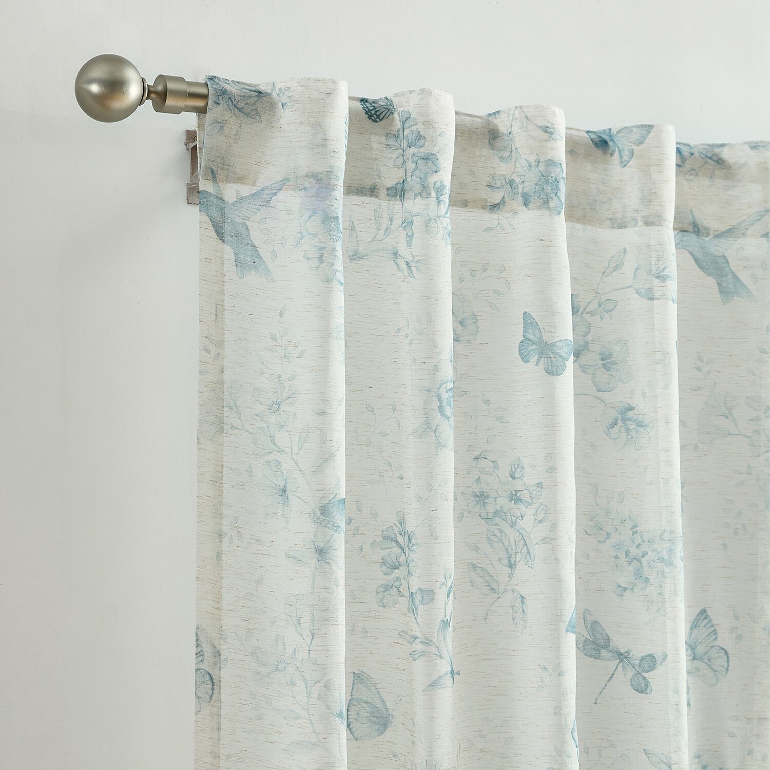 Lenox Butterfly Meadow Toile Rod Pocket Back Tab Sheer Single Curtain Panel