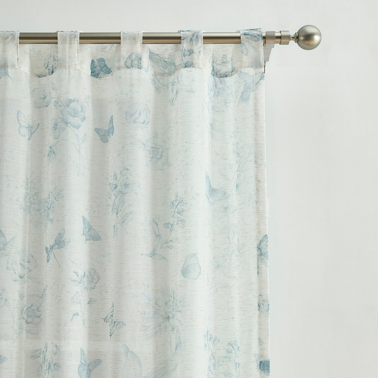 Lenox Butterfly Meadow Toile Rod Pocket Back Tab Sheer Single Curtain Panel
