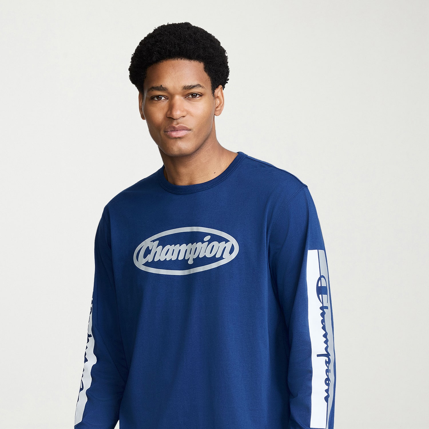 Champion Mens Round Neck Long Sleeve Classic Fit Graphic T-Shirt