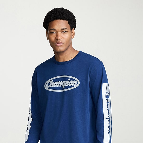 Champion Mens Round Neck Long Sleeve Classic Fit Graphic T-Shirt