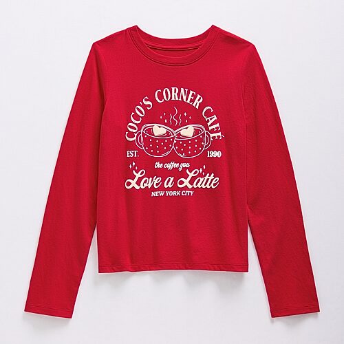 Thereabouts Little & Big Kid Girls Crew Neck Long Sleeve Classic Fit Graphic T-Shirt, 3x-large (22.5) Plus, Red