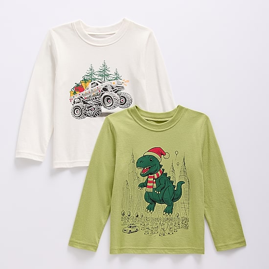Okie Dokie Toddler & Little Boys Round Neck Long Sleeve Classic Fit 2-pc. Graphic T-Shirt