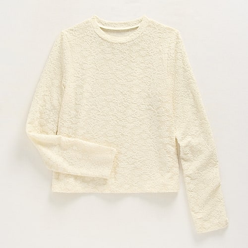 Thereabouts Little & Big Kid Girls Round Neck Long Sleeve T-shirt In White