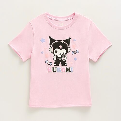 Little & Big Kid Girls Crew Neck Short Sleeve Regular Fit Kuromi Graphic T-Shirt, Small (7-8), Purple