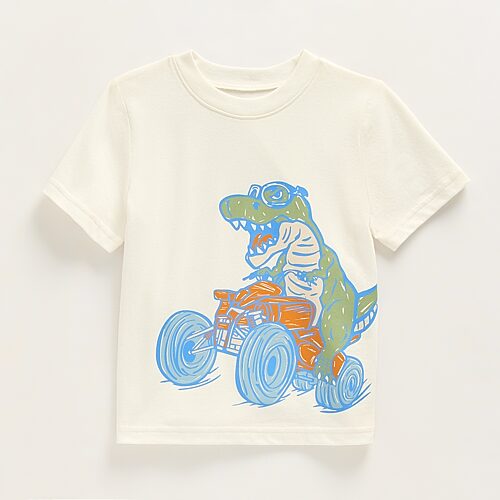 Okie Dokie Toddler & Little Boys Round Neck Short Sleeve Classic Fit Graphic T-Shirt, 5t, White
