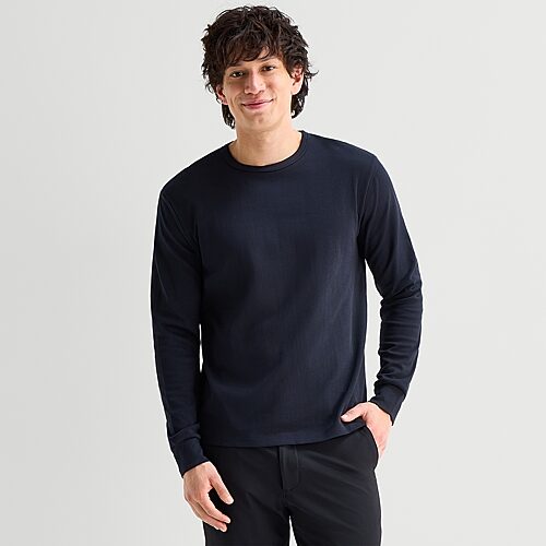 Stylus Mens Round Neck Long Sleeve T-shirt In Black