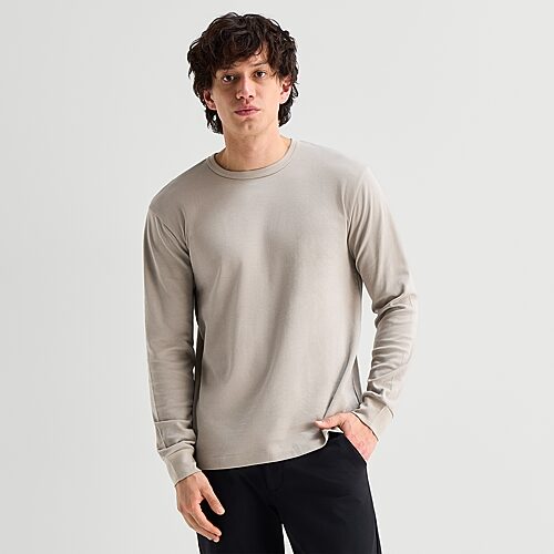 Stylus Mens Round Neck Long Sleeve T-shirt In Beige