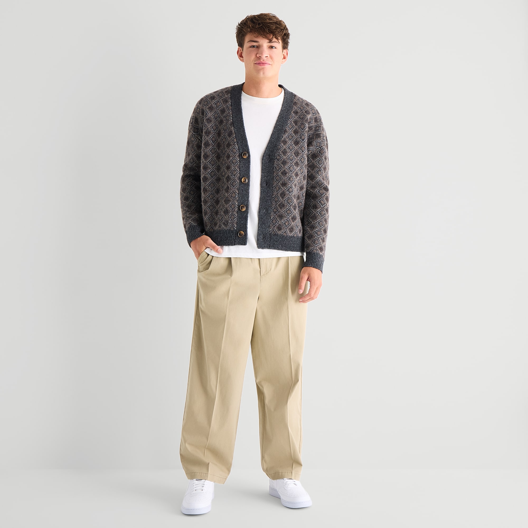 Arizona Mens V Neck Long Sleeve Button Geometric Cardigan