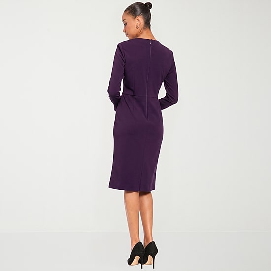 London Times Womens Asymmetrical Neck Long Sleeve Sheath Dress