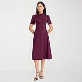 Ivy & Blue Womens Midi Split Tie Neck Short Sleeve Fitted Fit + Flare Dress