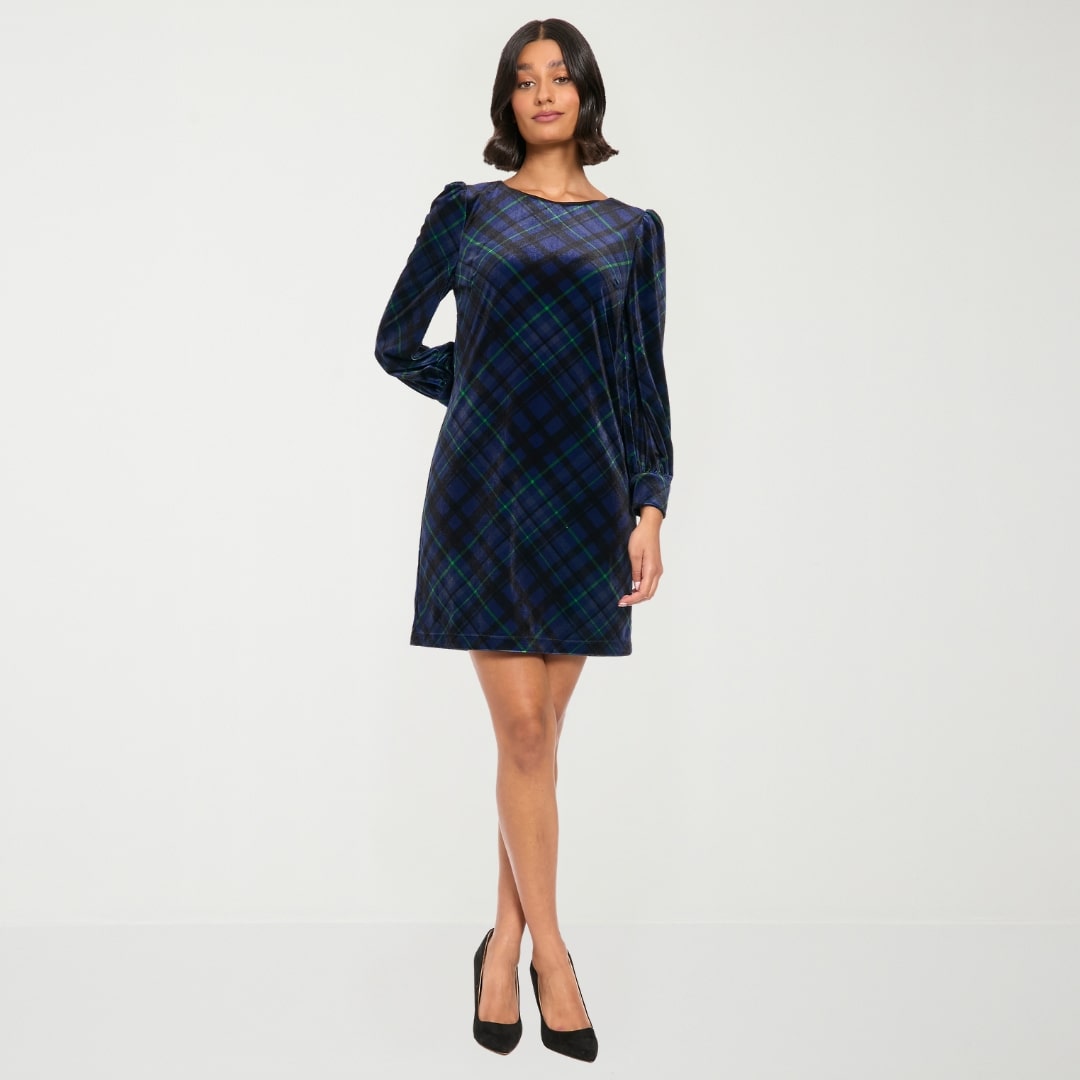 London Style Womens Long Sleeve Plaid Sweater Dress