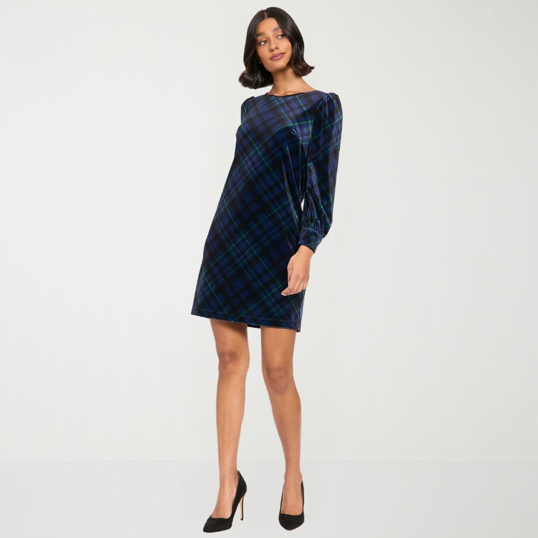 London Style Womens Long Sleeve Plaid Sweater Dress