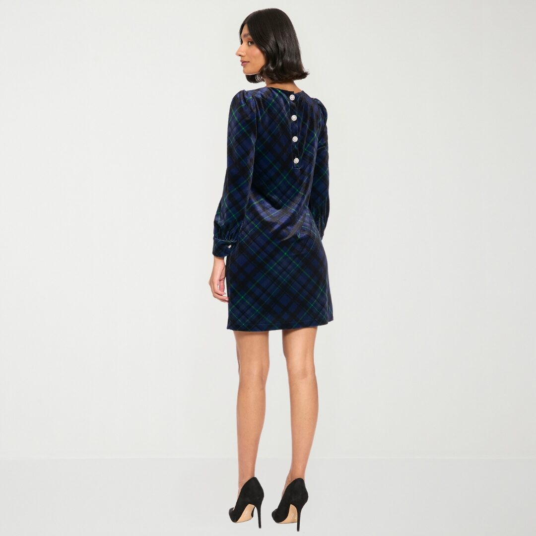 London Style Womens Long Sleeve Plaid Sweater Dress