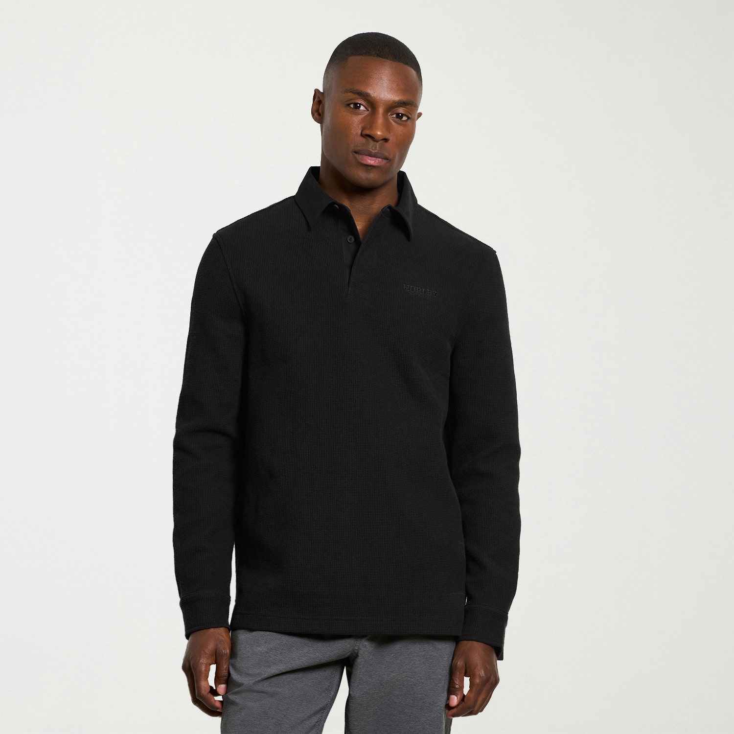 Hurley Mens Long Sleeve Regular Fit Point Collar Rugby Shirt