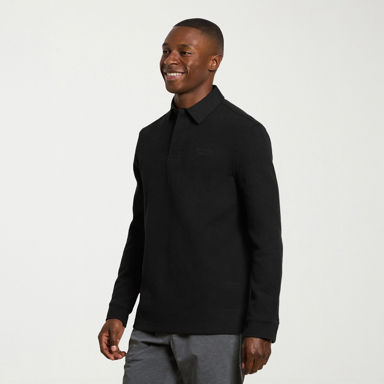 Hurley Mens Long Sleeve Regular Fit Point Collar Rugby Shirt